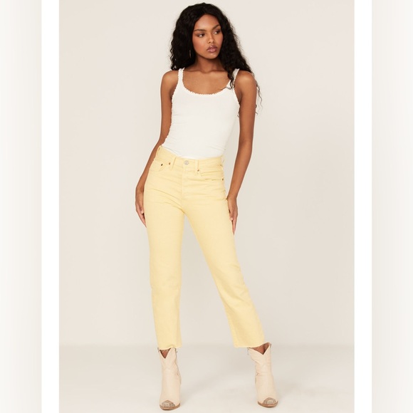 Levi’s 501 Original 100% Cotton Cropped Hi-Rise Straight Leg yellow jeans 38x26 - Picture 2 of 14